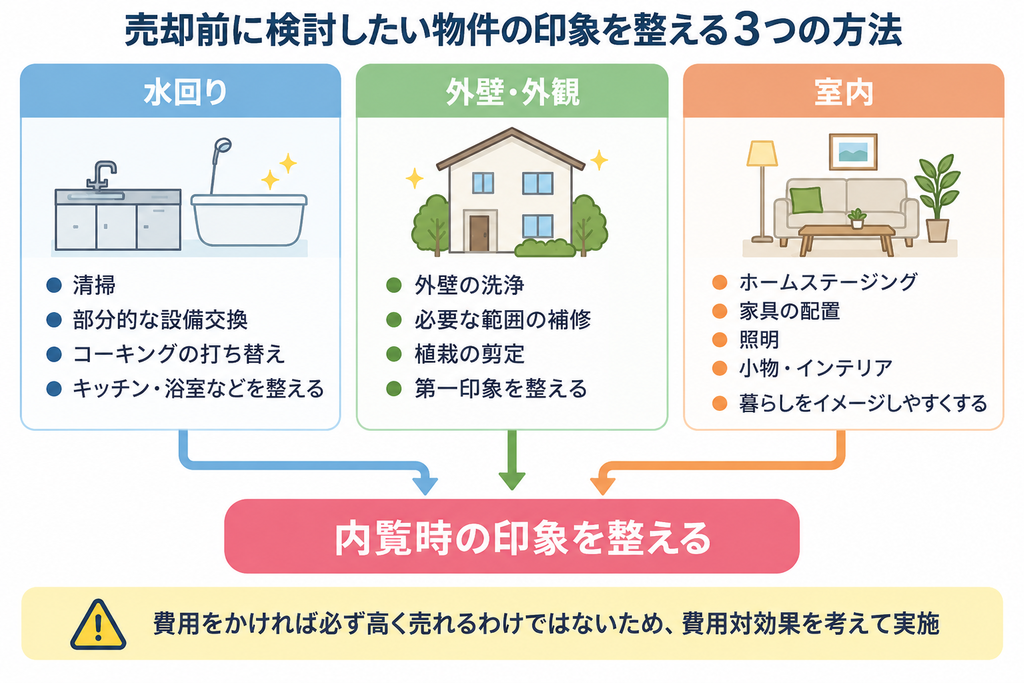売却前に水回り・外観・室内を整え、内覧時の印象を高める3つの方法と費用対効果の注意点